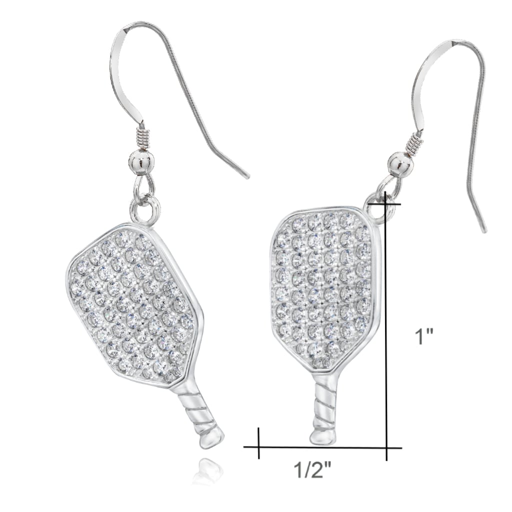 Pickleball Earrings | CZ Paddle in Sterling Silver