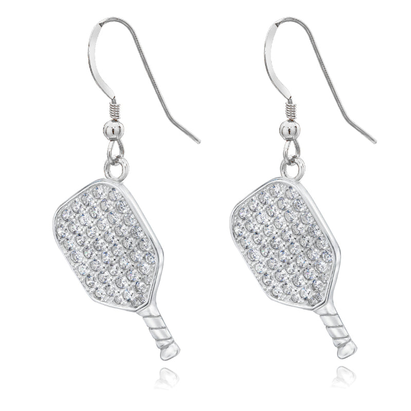 Pickleball Earrings | CZ Paddle in Sterling Silver